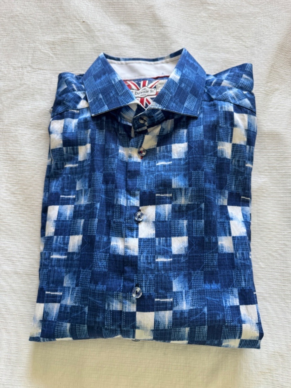 7 Downie St London Men's Casual Blue Patterned Button-Down Shirt XXL